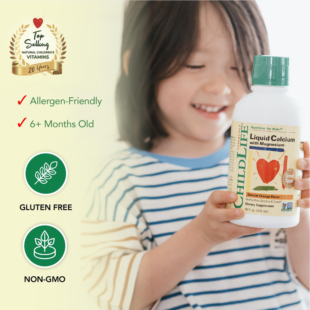 ChildLife Essentials Liquid Calcium Supplement for Kids - Baby Calcium with Magnesium, Zinc, and Vitamin D3 - Orange Flavor, 16 fl oz (6 Pack)