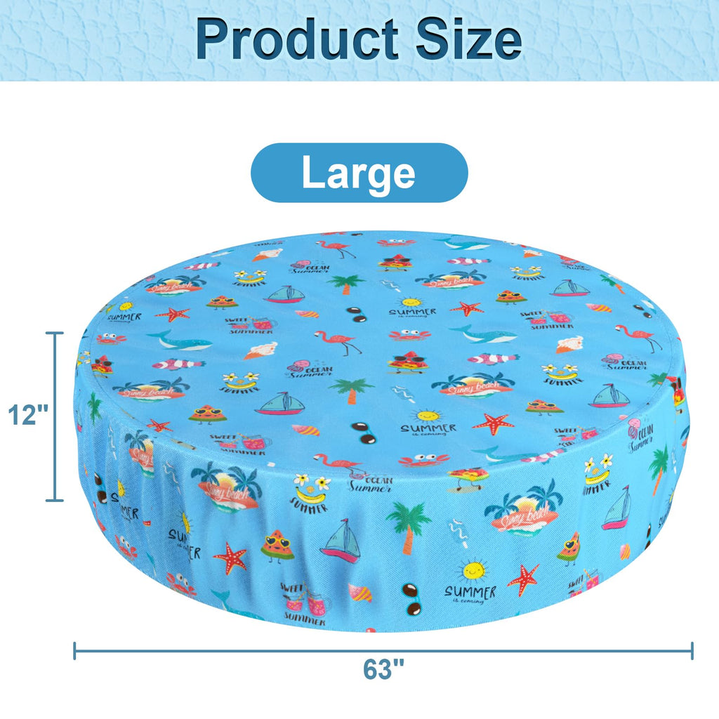 Docuwee Round Pool Cover 63"(5 Ft), Foldable Kiddie Solar Cover Fit Dog Swimming Pool, Pets Kids Bath Tub, Anti-UV Dustproof Safety Pool Cover with Summer Beach Patterns