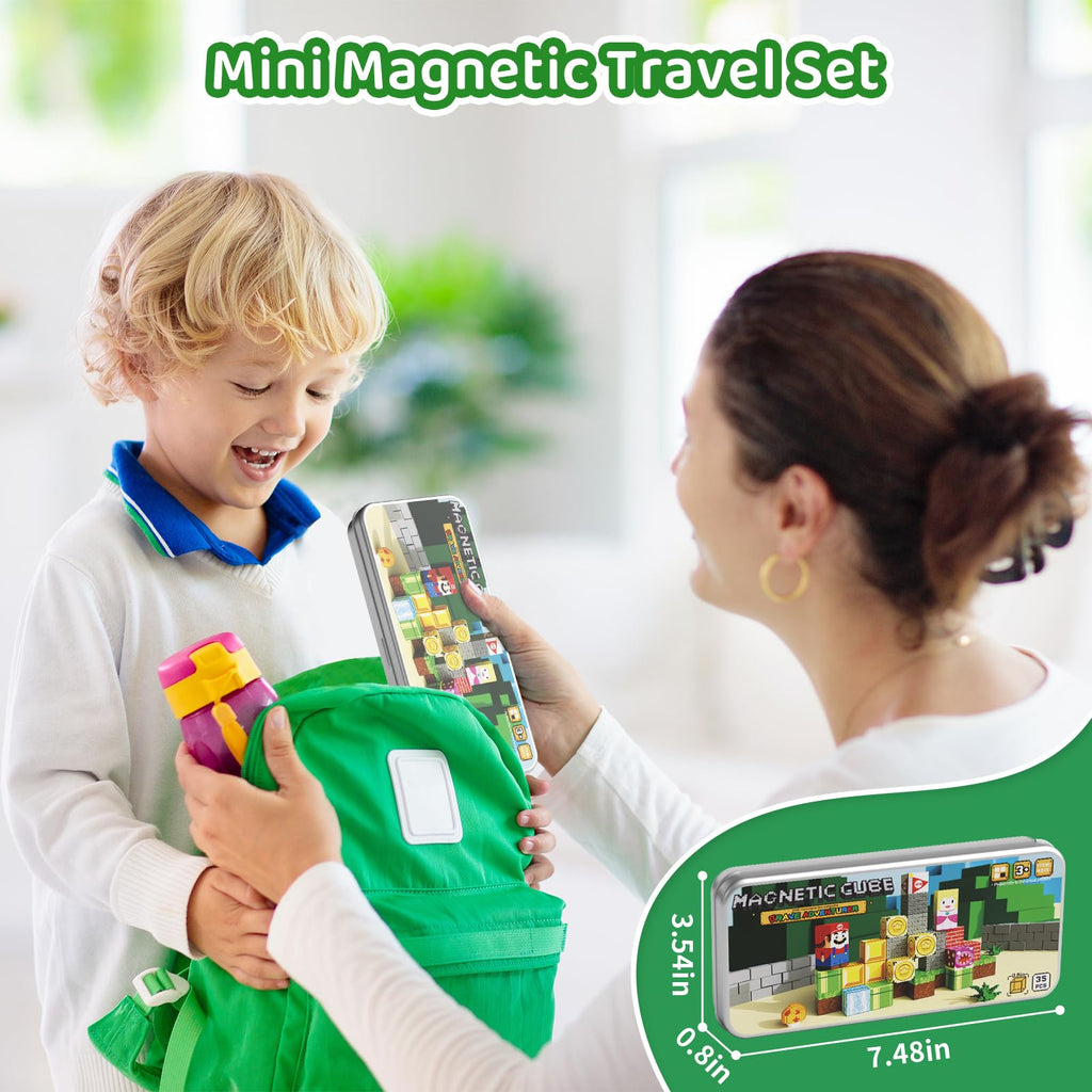 hunloot Magnetic Building Blocks Travel Toys for Kids Ages 4-8, Toddler Magnetic Cubes STEM Learning Set with Iron Storage Box – Portable Construction Toys for Boys Girls 3-5