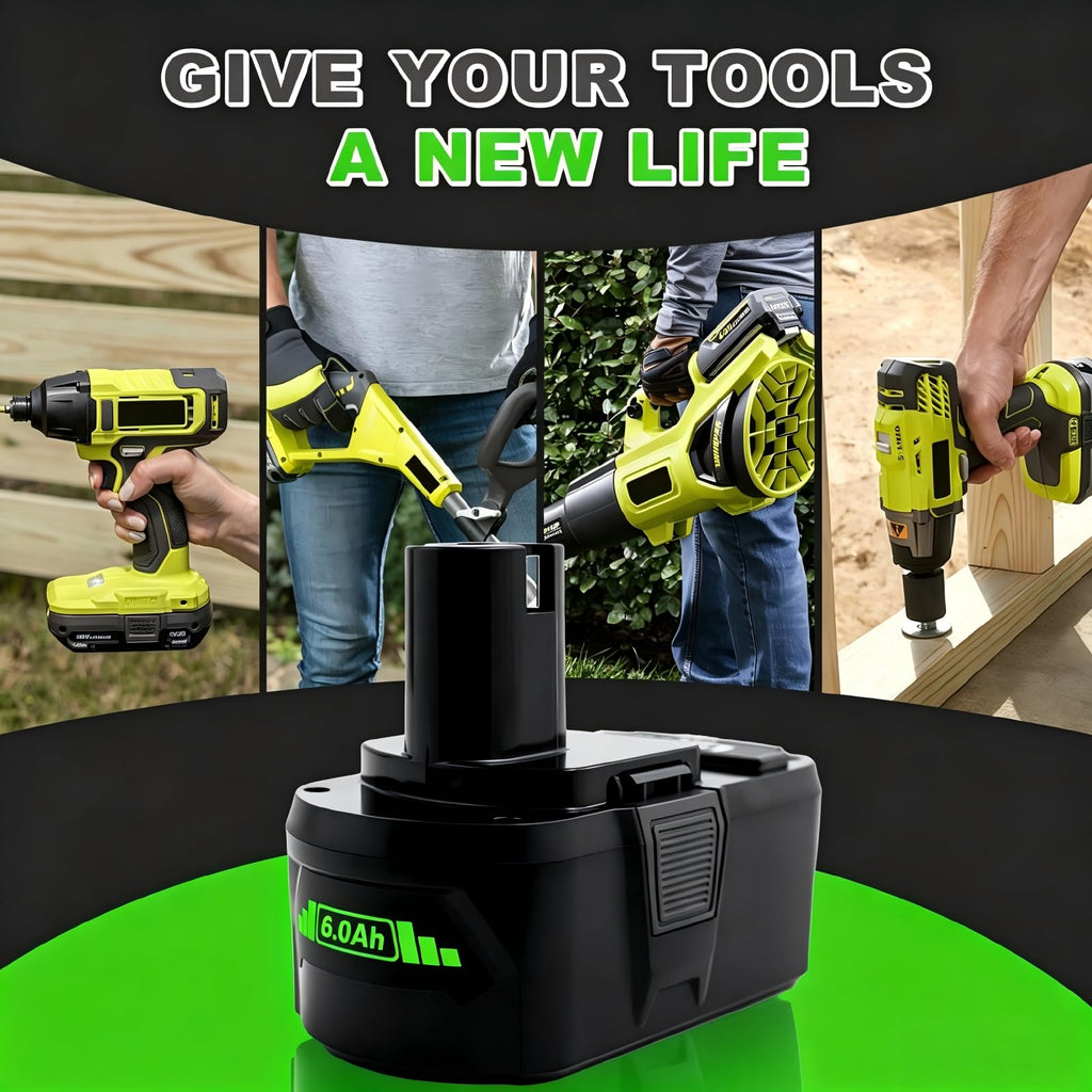 Cheerlark Upgrade 2 Pack 6.0Ah High Capacity Replacement for Ryobi 18V Battery P108 P104 P105 P102 P103 P122 P109 Li-ION Compatible with Ryobi 18V ONE+ System Cordless Power Tools and Charger