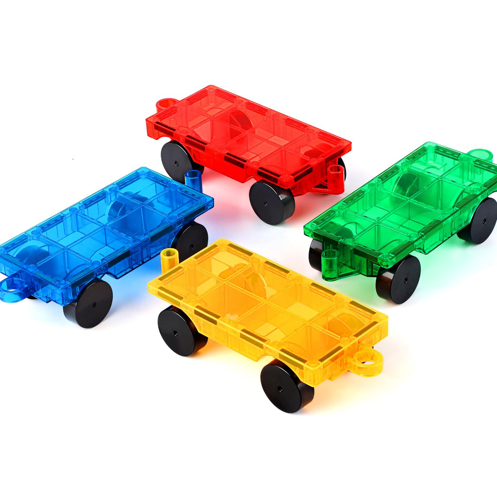 Magnetic Tiles Cars Construction Set - 4 PCS Magnetic Tiles Magnet Bricks Truck Sensory Toys, Educational Magnet Cars Set Building Blocks for 3 4 5 6 7 8+ Year Old Girls Boys