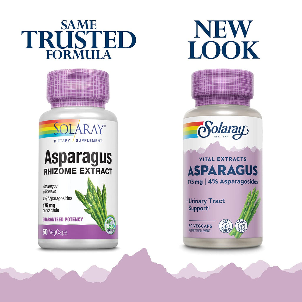 SOLARAY Asparagus 175 mg Supplement with Whole Root - Asparagus Extract Capsules for Men & Women, Urinary Tract & Digestive Health Support, Vegan Formula - 60 Veg Caps