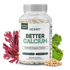 Organics Ocean Better Calcium - Organic Red Algae Calcium with Vitamin D3 and K2 Supplements - Supports Bone Structure, Joint Comfort & Encourages Healthy Aging - Plant-Based, Non-GMO - 1 Pack