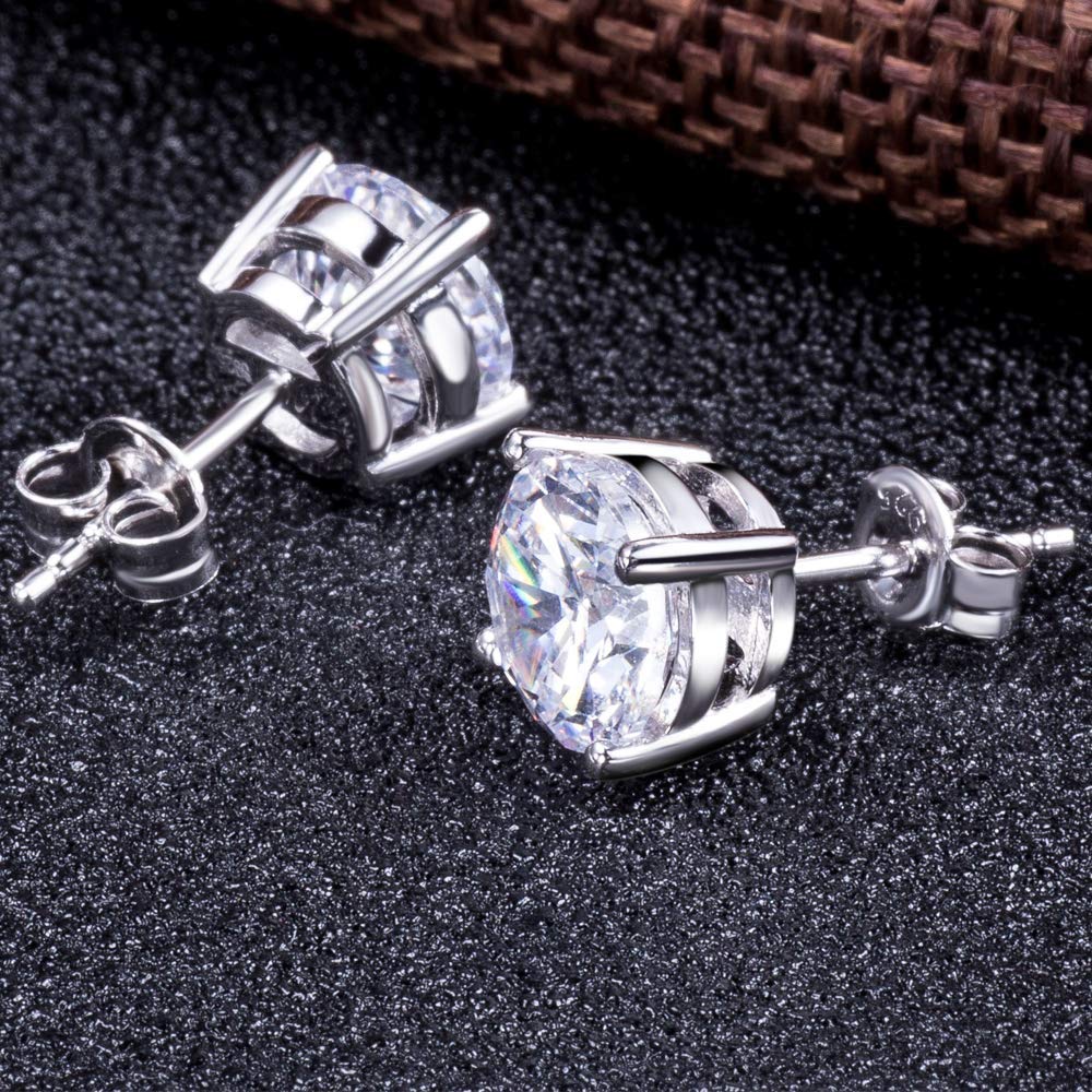 Mens Earrings Stud Sterling Silver Men Earrings 7mm 925 Silver Cubic Zirconia CZ Studs Jiahanzb