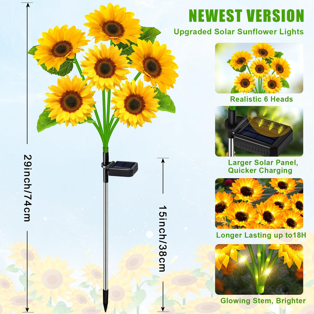 ostritec Sunflower Solar Lights Outdoor Decor, 6 Pack Solar Garden Decor Waterproof Solar Sunflower Outdoor Lights for Garden Patio,Flower Bed, Pathway, Gift for Women, Mom, Grandma (6 Pack)