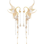 Renaissance Fairy Elf Ear Cuffs - Gold Mermaid Ears Elven Ear Cuffs with Tassel Butterfly Ear Wrap Earrings Non Piercing Earrings for Women Renfaire Halloween Christmas Dress Up Cosplay Accessories
