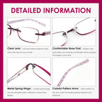 LOVIVY 3 Pack Rimless Reading Glasses for Women Blue Light Blocking Readers Tinted Edge Spring Hinge Pattern Print Arm Eyeglasses Mix 2.25