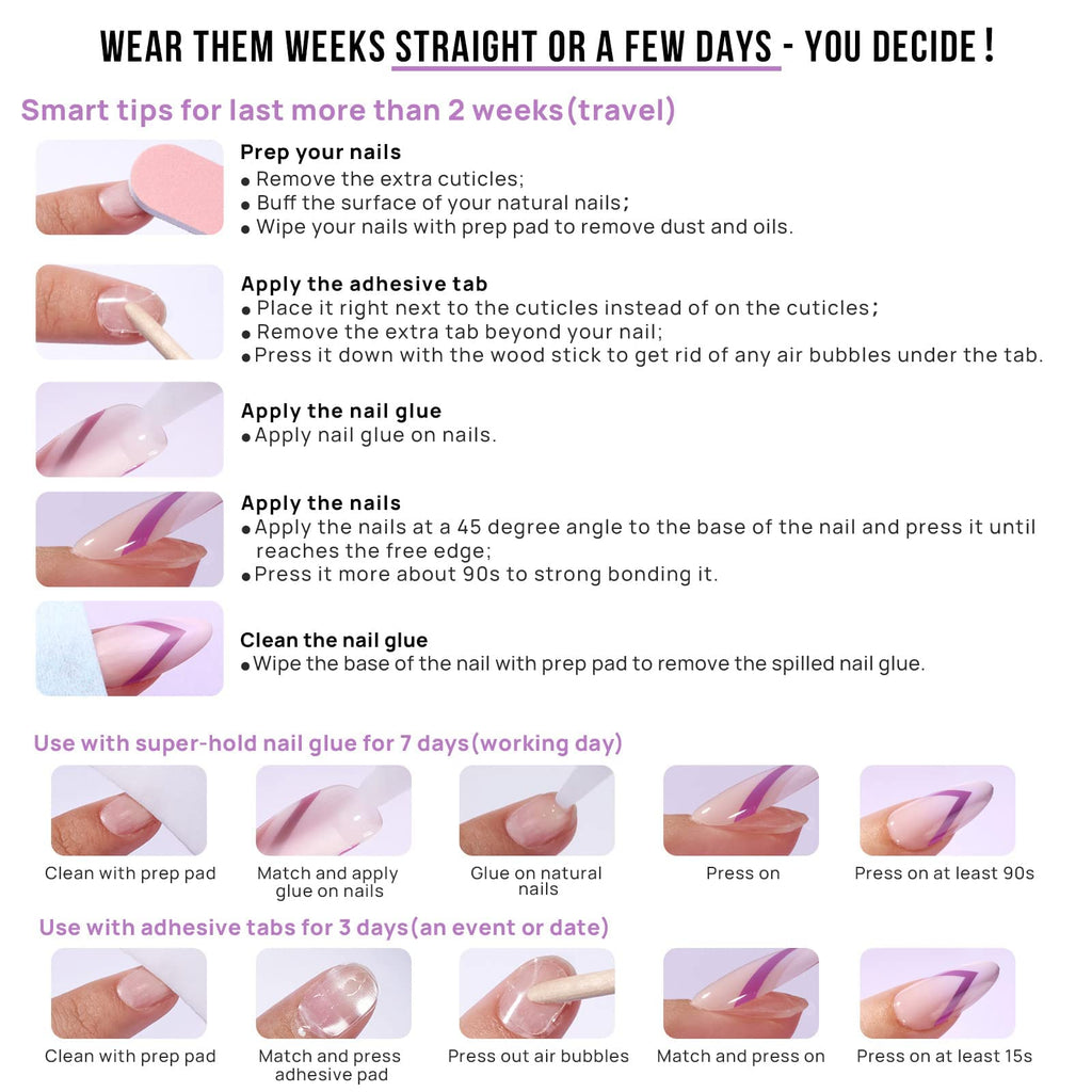 BTArtbox Press On Nails, Short White French Tip Nails, 32 Pcs Full Kit