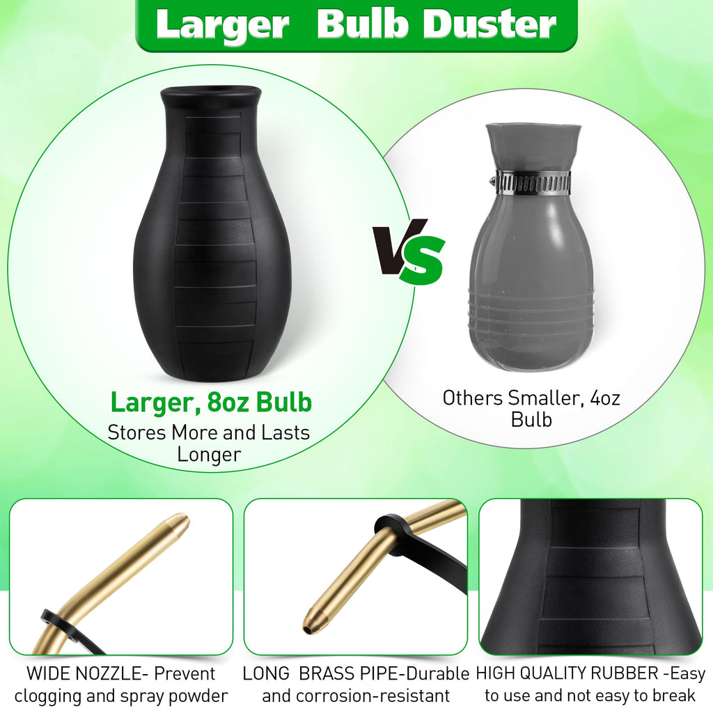 Diatomaceous Earth Powder Duster, 8OZ Garden Powder Applicator Dispenser with Long Metal Tube, Bulb Duster Sprayer for Home Organic Gardening Agricultural Supply (Black,1 Pack)