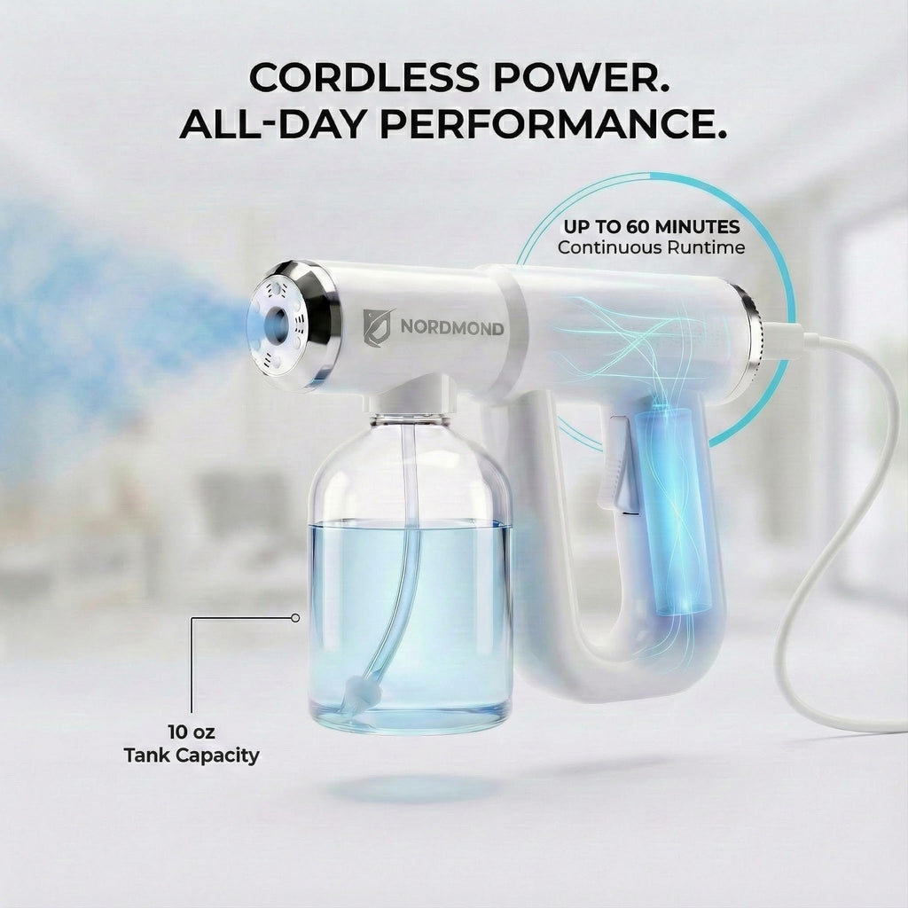The Original Disinfectant Fogger Machine - Professional Sanitizer Sprayer - ULV Atomizer & Nano Steam Gun – Rechargeable Barber Spray Gun with Blue Light V2