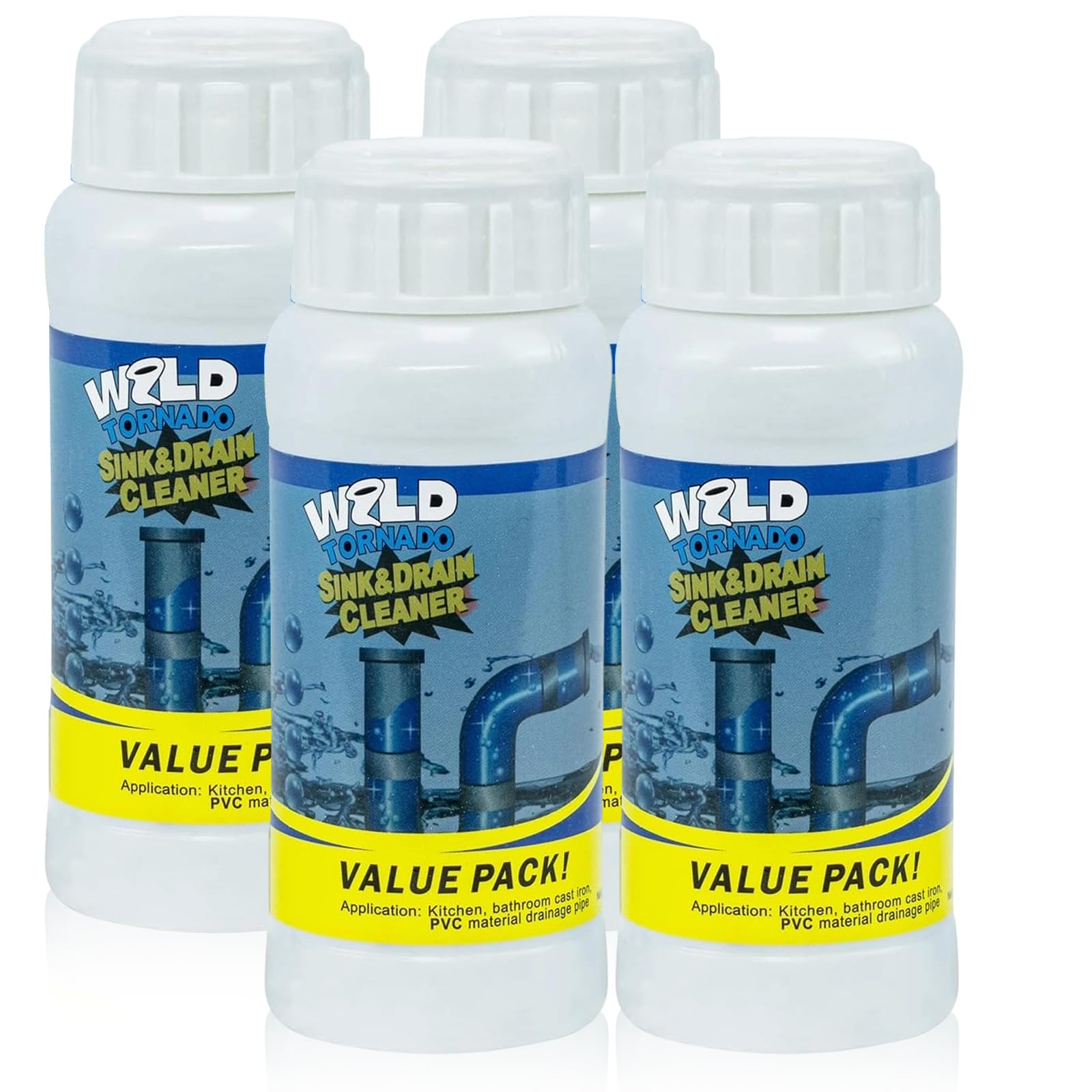 4Pcs Wild Tornado Pipe Dredge, Powerful Sink and Drain Cleaner Powder, Quick Foaming Drain Cleaner for Kitchen, Bathroom & Toilet Pipes