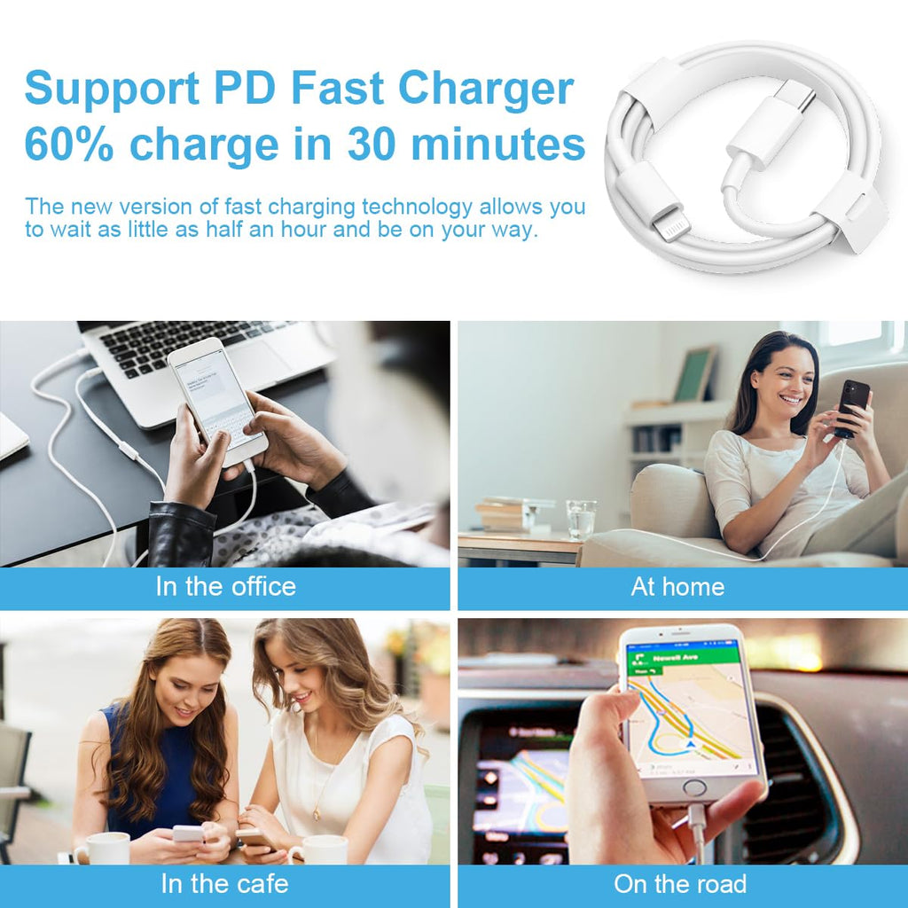iPhone Charger Fast Charging 3+3Pack 20W USB C Charger with Lightning Cable