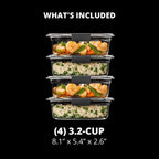 Rubbermaid Brilliance Glass Food Storage Containers, 3.2 Cup, Set of 4, BPA-Free, Leak-Proof, Clear