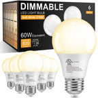TJOY A19 Dimmable LED Light Bulbs, E26 Led Bulbs 60 Watt Equivalent, Warm Soft White 2700K, 800 Lumens Standard Base, Energy Saving Lightbulbs, Efficient 9W, 120V, 15,000 Hour Lifetime, 6 Pack
