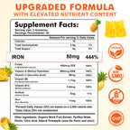 2 Pack Iron Gummies for Women & Men - Vegan Iron Supplement for Anemia & Iron Deficiency, with Vitamin B12, Vitamin C, Zinc, Folate - Energy Boost, Sugar-Free, Pineapple Flavor, 120 Count