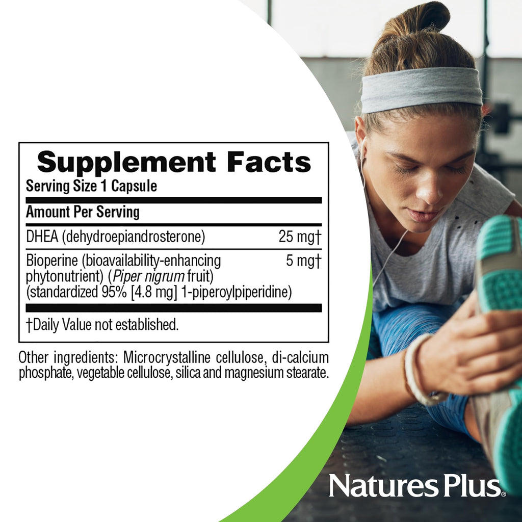 NaturesPlus DHEA-25 with Bioperine - 60 Capsules - Gluten Free - 60 Servings
