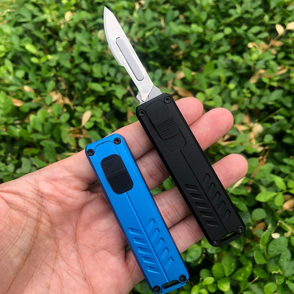Caressolove Auto Retractable Utility Knife, Safety Black Automatic Box Cutter, Scalpel Pocket Knife, Push Button EDC Razor Knife with 10PCS #23 Blades