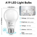 TJOY 8 Pack LED Light Bulbs 60 Watt Equivalent, Daylight White 5000K A19