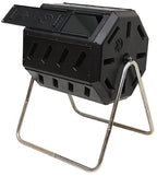 FCMP Outdoor Heavy Duty 37 Gallon 8 Sided Steel Portable Plastic Dual Chamber Tumbling Composter Outdoor Elevated Rotating Garden Compost Bin, Black
