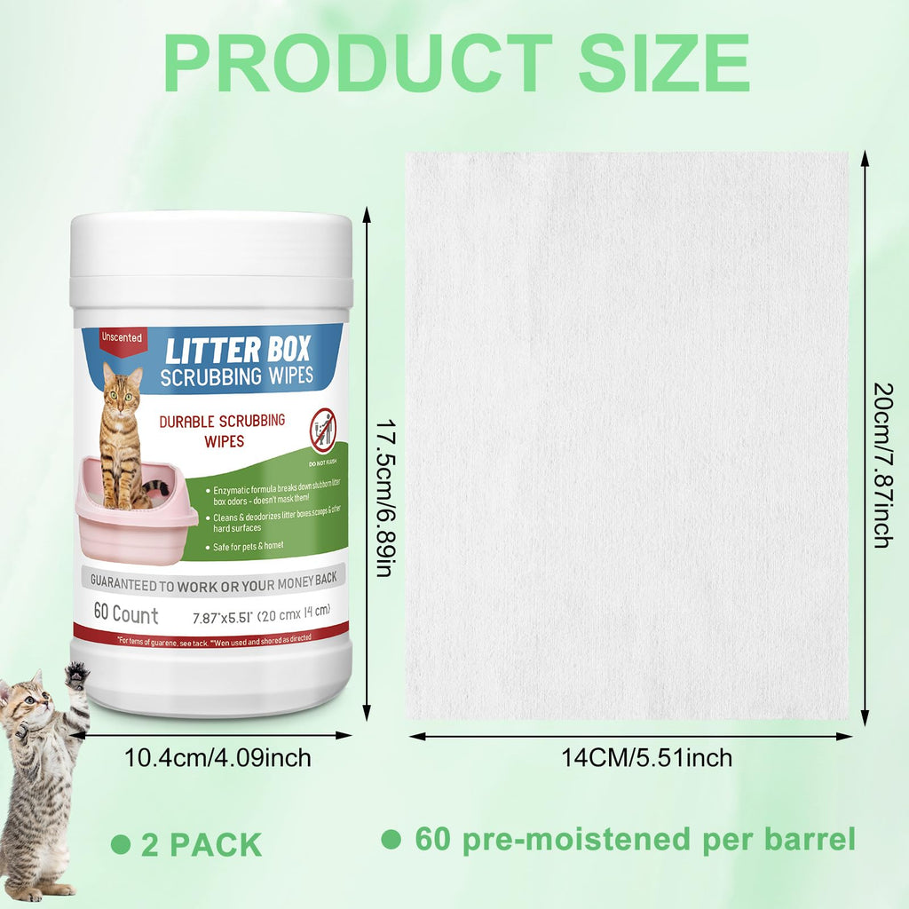 Breling 2 Pack Litter Box Scrubbing Wipes 120 Count Pets Cat Litter Box Cleaning Wipes Unscented Removes Stains Easily for Pet Cleaning Supplies