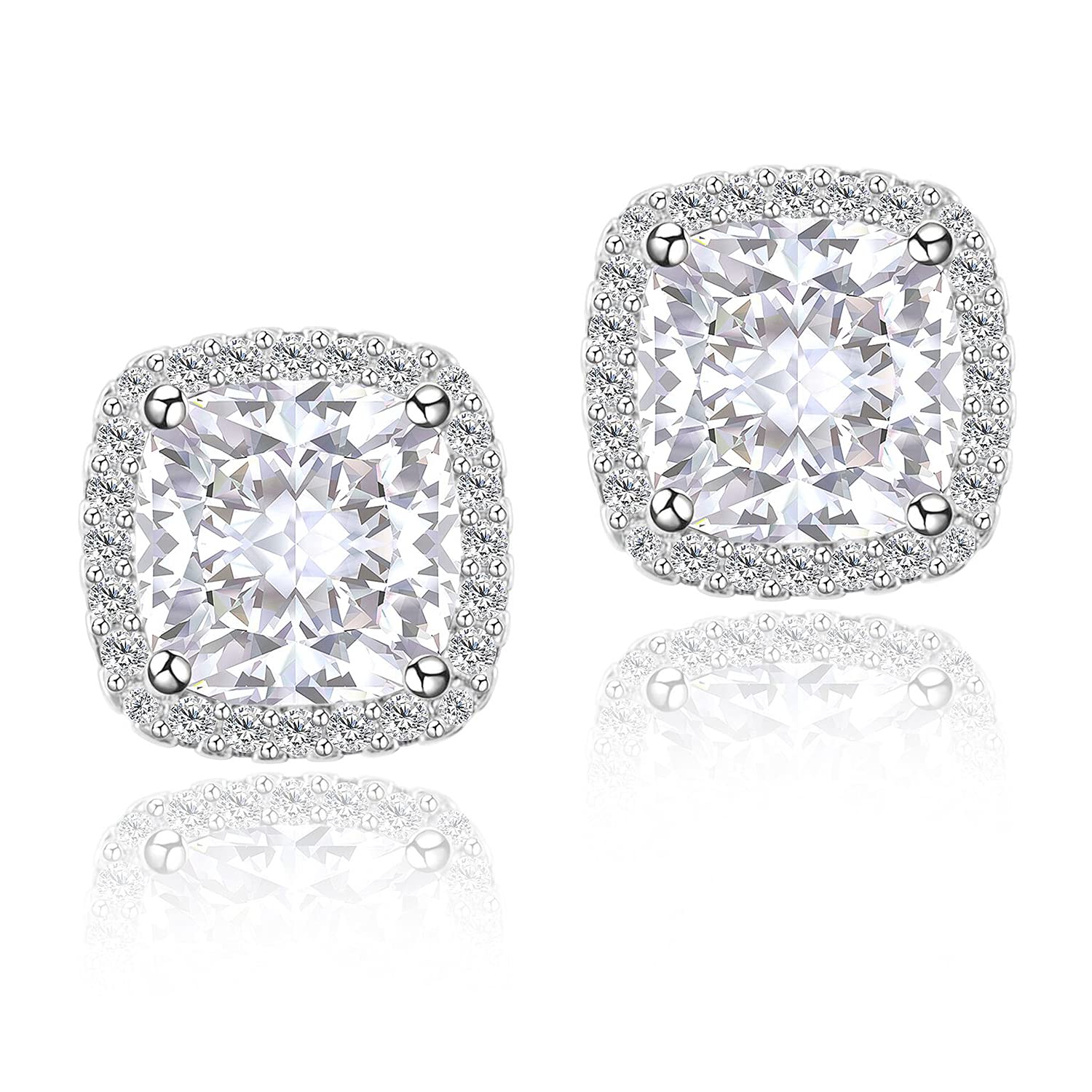 YOMELA White Square Cubic Zirconia Stud Earrings for Women