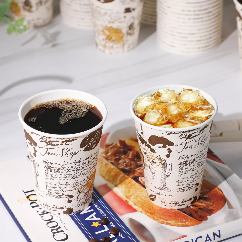 SIUQ Coffee Cups 12 oz 240 Pack, Leak-Proof Disposable Paper Cups with Retro Design, for Hot/Cold Beverages, Ideal for Party, Business, Travel, Picnic, Offices and Cafes