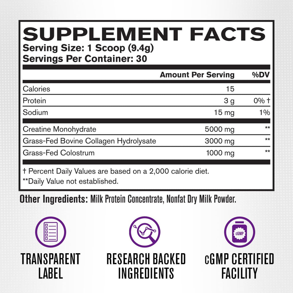 Jacked Factory Creatine for Women - Creatine Monohydrate with Collagen + Colostrum to Support Workout Performance, Lean Muscle Growth, Healthy Hair, Skin, & Nails - 30 Servings, Unflavored