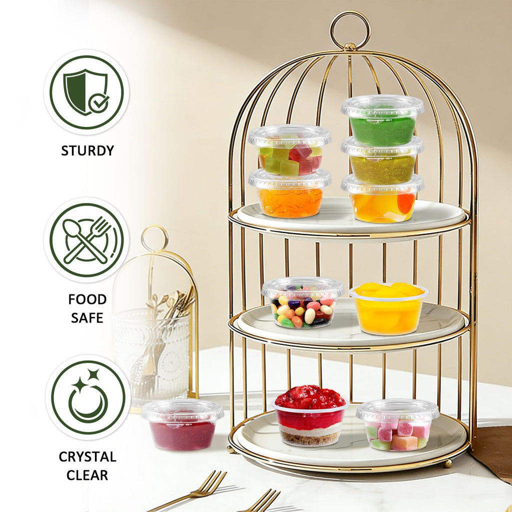 Huifany 400 sets 2 oz Disposable Plastic Portion Cups with Lids, Sturdy Jello Shot Cups, Souffle Cups, Clear Plastic Containers with Lids for Salad Dressing,Condiment and Dipping Sauce