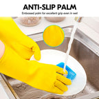 Vgo... 5-Pairs Reusable Household Gloves, Rubber Dishwashing gloves, Extra Thickness, Long Sleeves, Kitchen Cleaning, Working, Painting, Gardening, Pet Care (Size M, Yellow, HH4601)