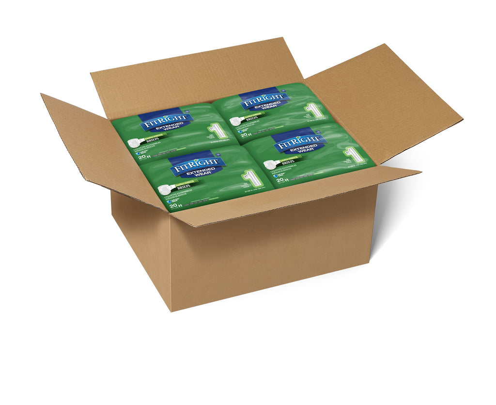 FitRight Stretch Briefs Overnight Adult Diapers, 20 Count, Waist Size 31"-51", Size M-L, Incontinence Briefs for Men and Women, Disposable, Moisture Wicking, Leak Protection