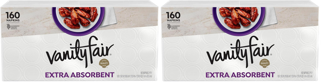 Vanity Fair Extra Absorbent Premium Paper Napkins, 160 Count, Disposable Napkins Made Soft And Strong For Messy Meals And Everyday Use (Pack of 2)