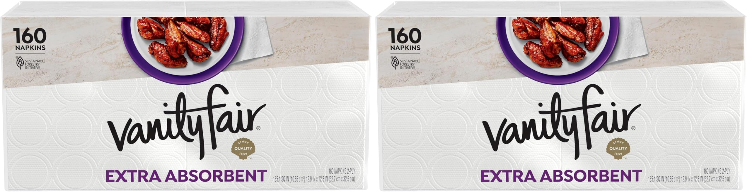 Vanity Fair Extra Absorbent Premium Paper Napkins, 160 Count, Disposable Napkins Made Soft And Strong For Messy Meals And Everyday Use (Pack of 2)