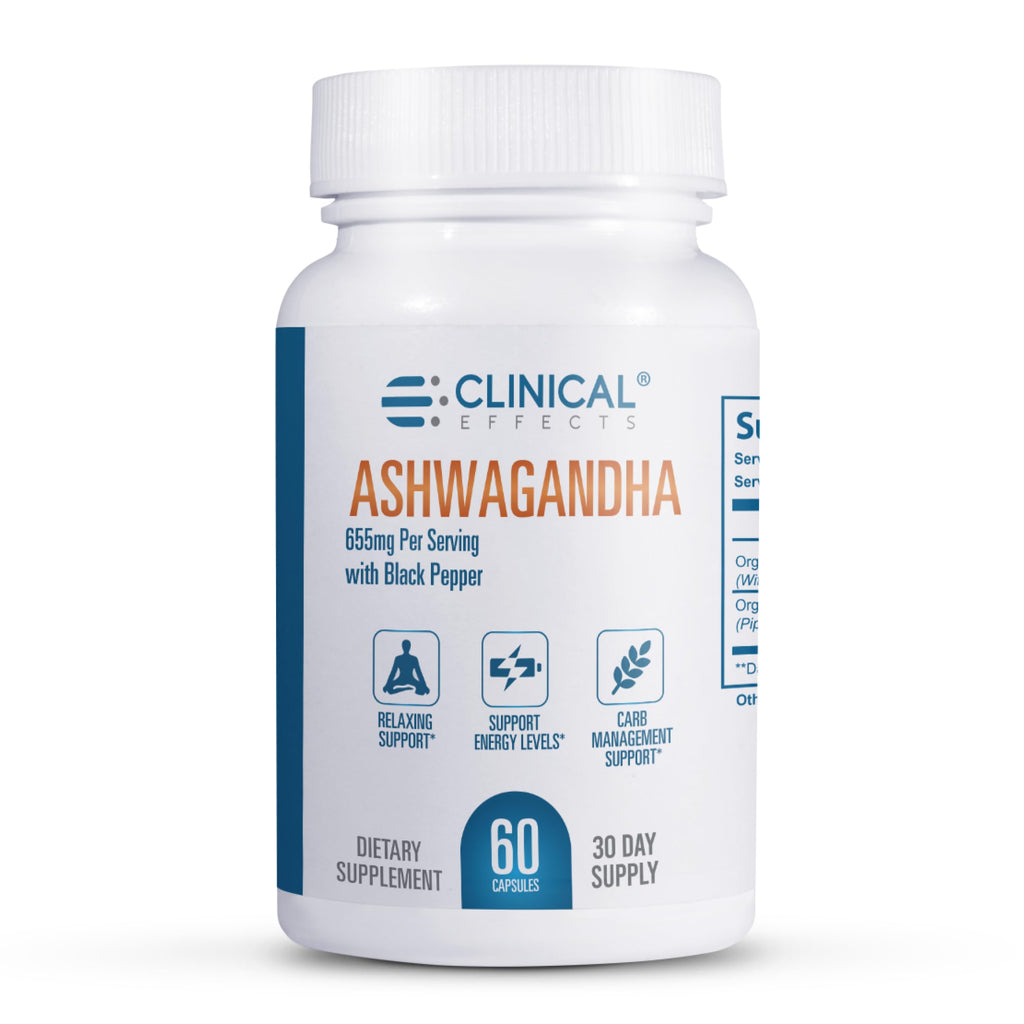 Clinical Effects Ashwagandha with Black Pepper for Stamina and Calm - 60 Ashwagandha Capsules - Made in the USA