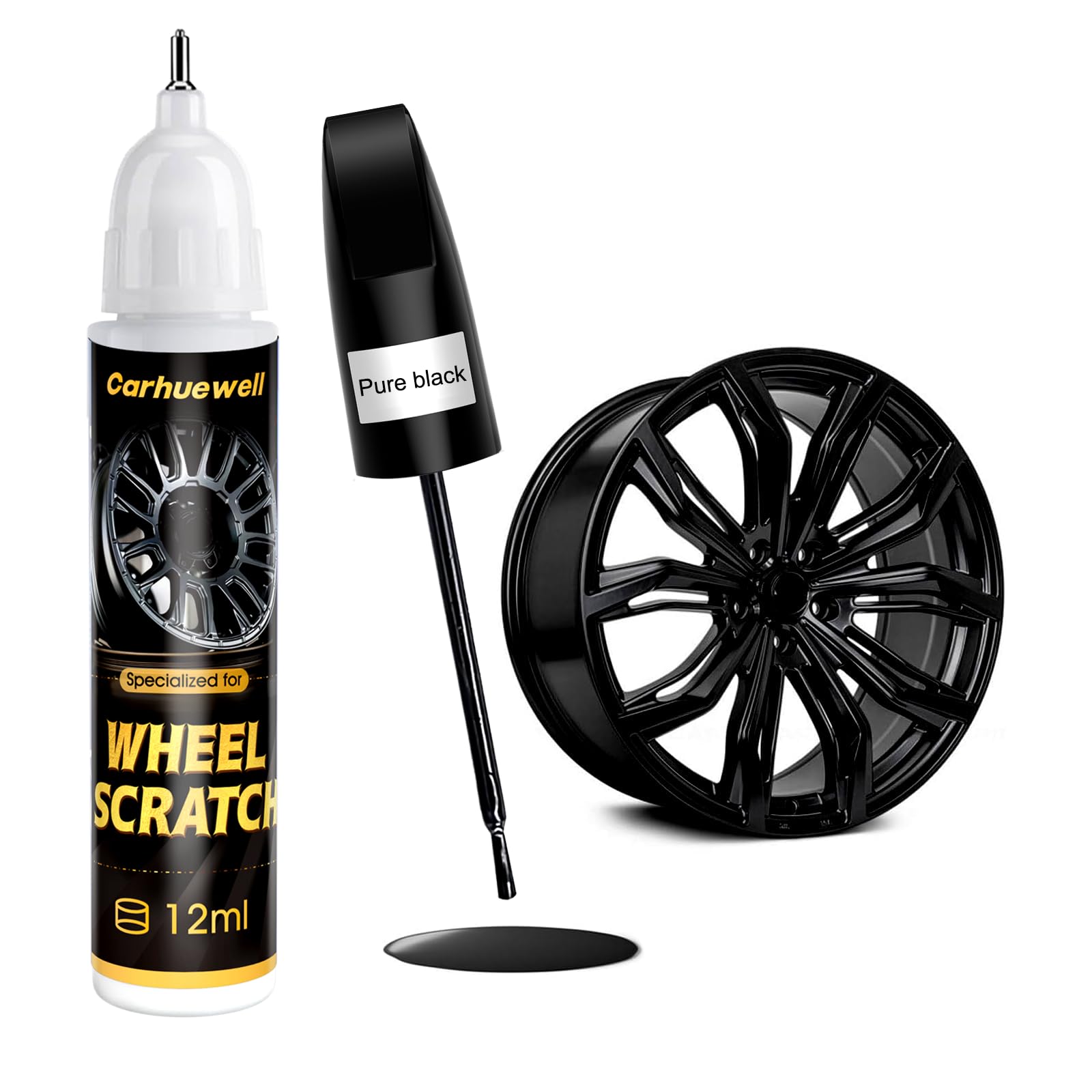 Black Rim Touch Up Paint Compatible with Lexus, Wheel Scratch Repair Paint Pen Curb Rash Scuff Fix Exact Match Accurate Color Easy to Use