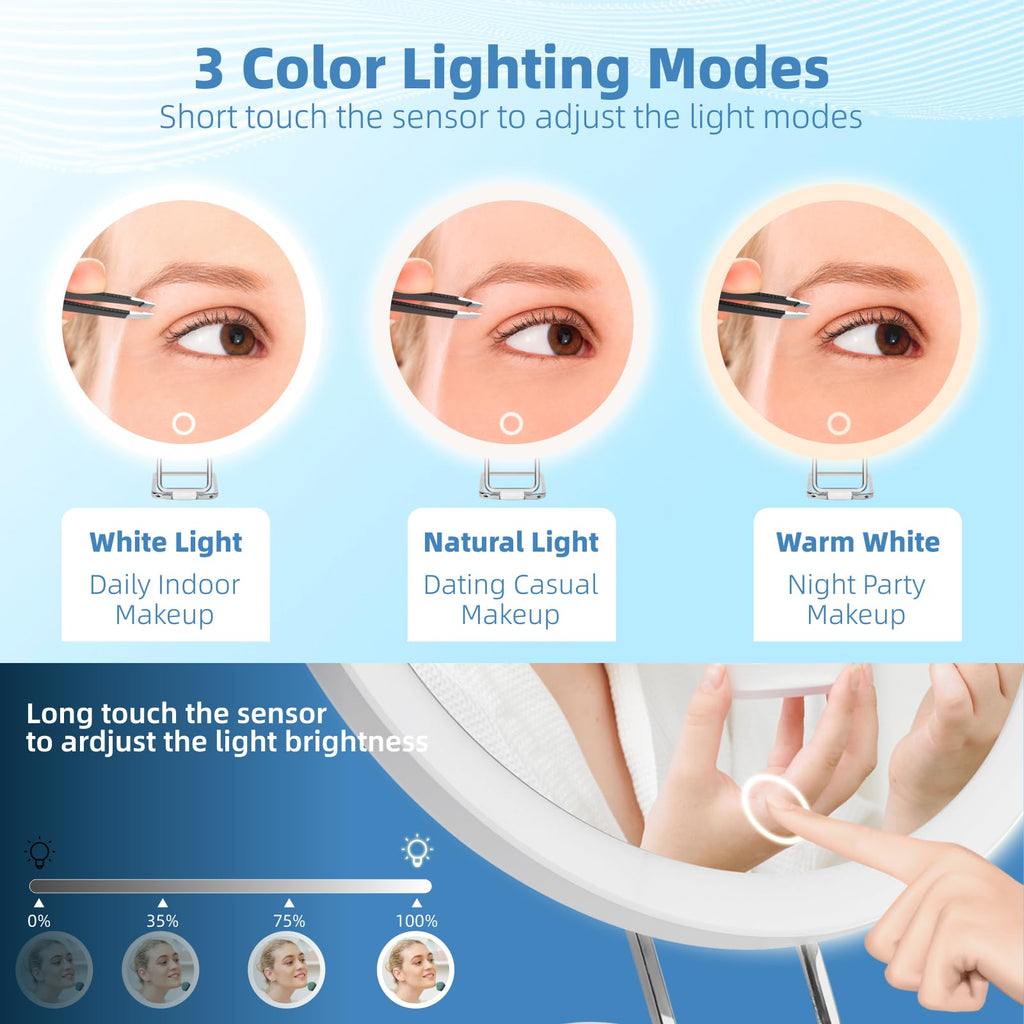 JJhxr 30X Magnifying Mirror with Lights, 6inch Makeup Magnified Mirror 30X Lighted Travel Magnification with 3 Suction Cups and 360° Adjustable Stand- Includes Tweezers & Scissors