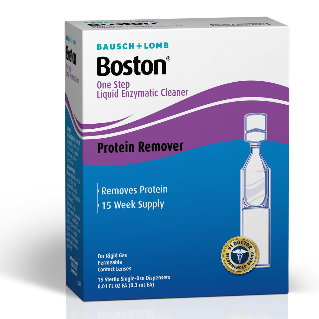 Boston One Step Liquid Enzymatic Cleaner – from Bausch + Lomb, 15 Sterile Single-Use Dispensers (Pack of 2)