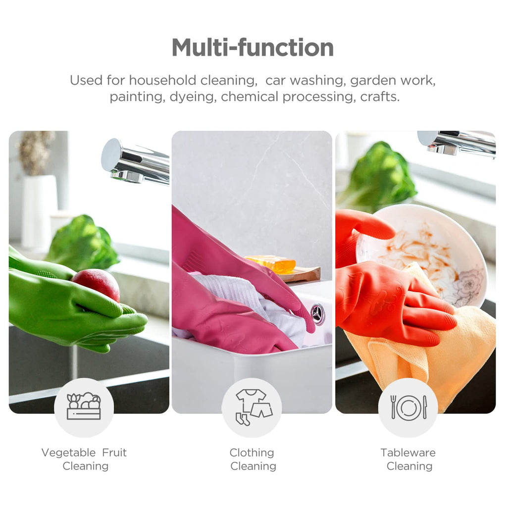 IUCGE Rubber dishwashing gloves 6 Pairs for kitchen,Cleaning washing dish gloves long for household reuseable durable.(Large,Multicolor)