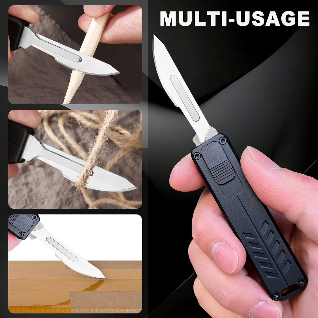 Caressolove Auto Retractable Utility Knife, Safety Black Automatic Box Cutter, Scalpel Pocket Knife, Push Button EDC Razor Knife with 10PCS #23 Blades