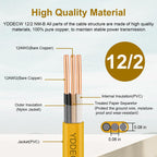 YDDECW 12/2 NM-B Wire with Ground - 25FT 12 Gauge Non-Metallic Sheathed Cable Pure Copper 12 AWG 2 Conductor Residential Indoor Wire for Outlets, Switches and Other Loads etc.