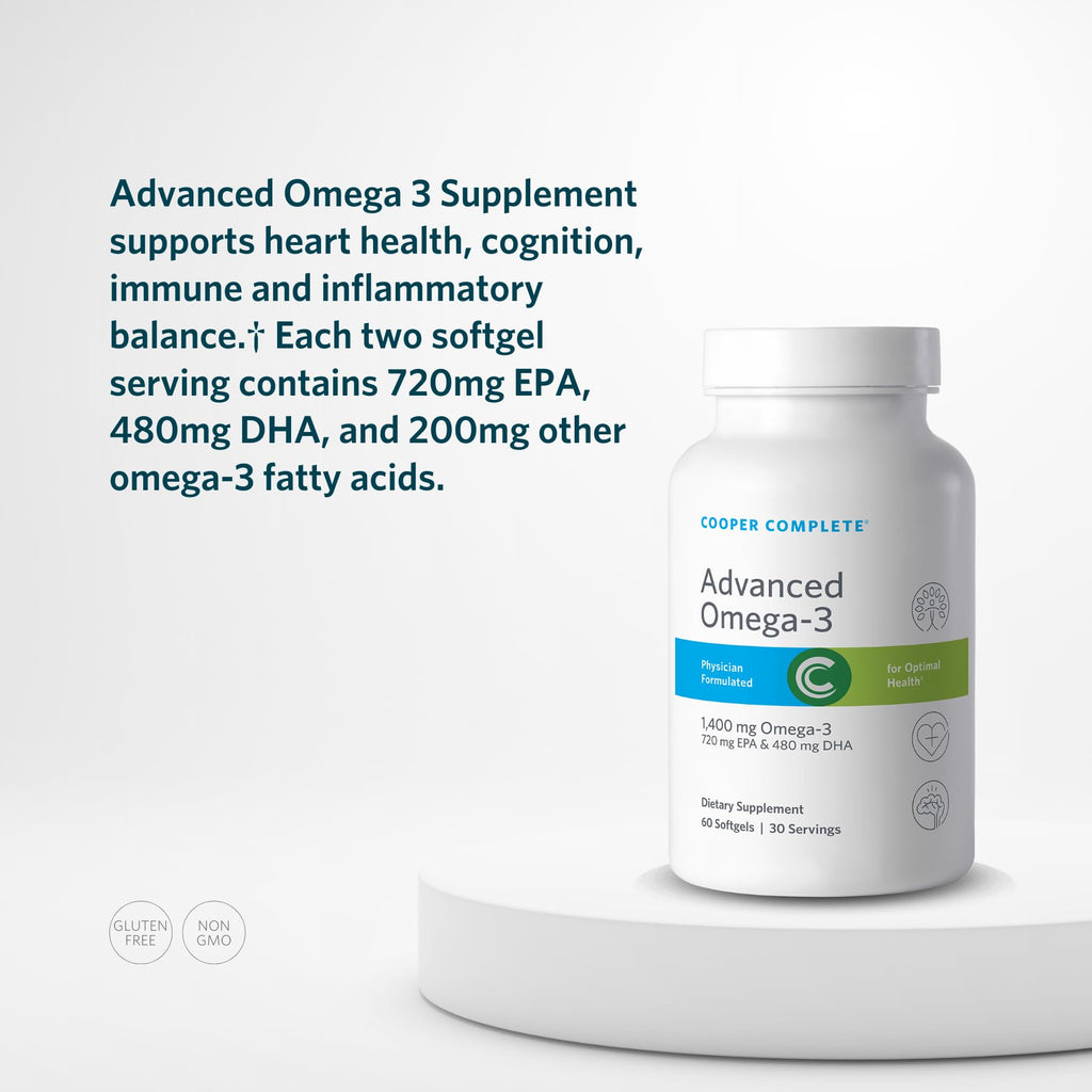 Cooper Complete - Advanced Omega 3 - Fish Oil Supplement, Concentrated EPA + DHA Omega-3 Fatty Acids 1400 mg - 60 Softgels per Bottle. Pack of 3