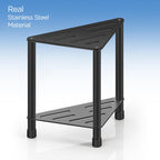 LarFaFa Stainless Steel Black Shower Stool for Inside Shower, 15.4'' H Shower Foot Rest, Corner Shower Stool with Storage Shelf, Shower Step for Shaving Legs, Bathroom Corner Shower Bench