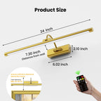 Craftersmark 24" Picture Frame Light with 1pcs Extra 8000mAh Battery - Brass Cordless Rechargeable Wall Sconce with Remote for Office, Hallway & Large Art