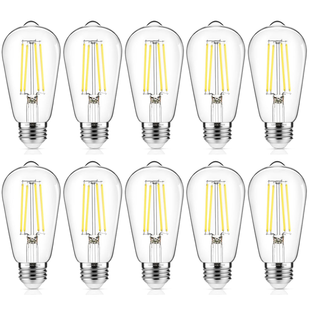 ASOMST 10-Pack Vintage Edison Bulbs 60W Equivalent, 850LM 6W LED Light Bulb Daylight White 5000K, ST58 Filament Lighting E26 Base, Non-Dimmable