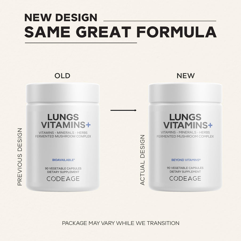 Codeage Lungs Vitamins, A, C, D, E, B6, Milk Thistle Lung Supplement, Zinc & Magnesium, Cordyceps, Reishi, Chaga, Poria, Tylophora, Ginger, Peppermint Leaf Organic Herb Cleanse - Non-GMO - 90 Capsules