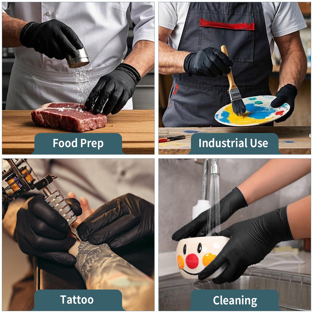 FINITEX - Black Nitrile Disposable Gloves, 5mil, Powder/Latex-Free, Medical Exam 100 PCS For Examination Home Cleaning Food Glove (X-Large)