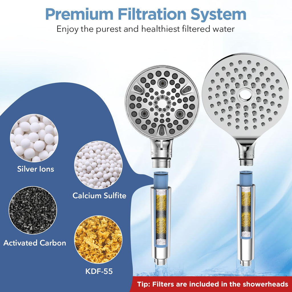 MakeFit Dual Filtered Rain Shower Head Combo, Handheld Shower Head with Adjustable Bar - Rainfall Shower Head And Showerhead with Filter for Hard Water - Removes Chlorine