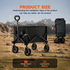 Quindom Collapsible Folding Wagon, Wagon Cart Heavy Duty Foldable with Two Drink Holders, Utility Grocery Wagon for Camping Shopping Sports
