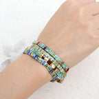 Tyebiva Tila Flat Beaded Bracelets Set for Women, 4Pcs Trendy Handmade Glass Turquoise Colorful Stack Beads Stretch Bracelet Festive Holiday Accessories Jewelry Gift.