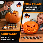 Upgraded Pumpkin Carving Kit for Adults & Kids with Professional Detail Sculpting Tools, Heavy Duty Stainless Steel Knife Set with Carrying Case for Halloween Decoration