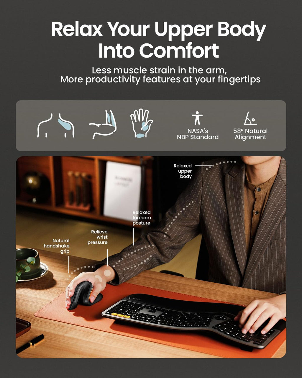 ProtoArc EM11 NL Wireless Ergonomic Vertical Mouse, Rechargeable, Black